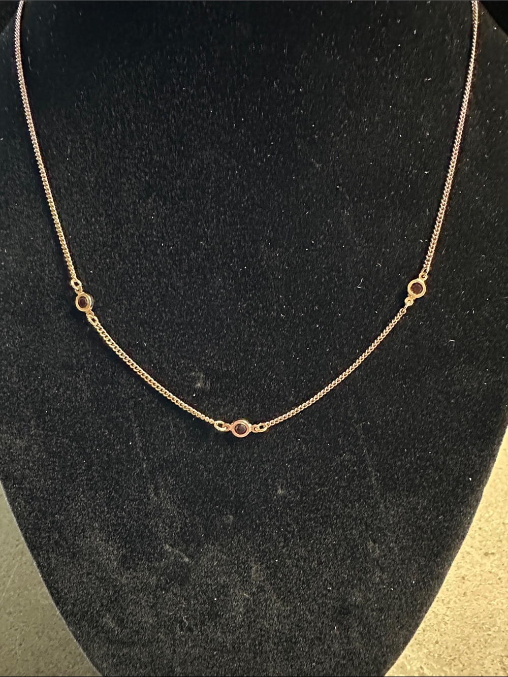 Vintage Delicate 1980’s Avon Ruby Rhinestone Birthstone Station Necklace
